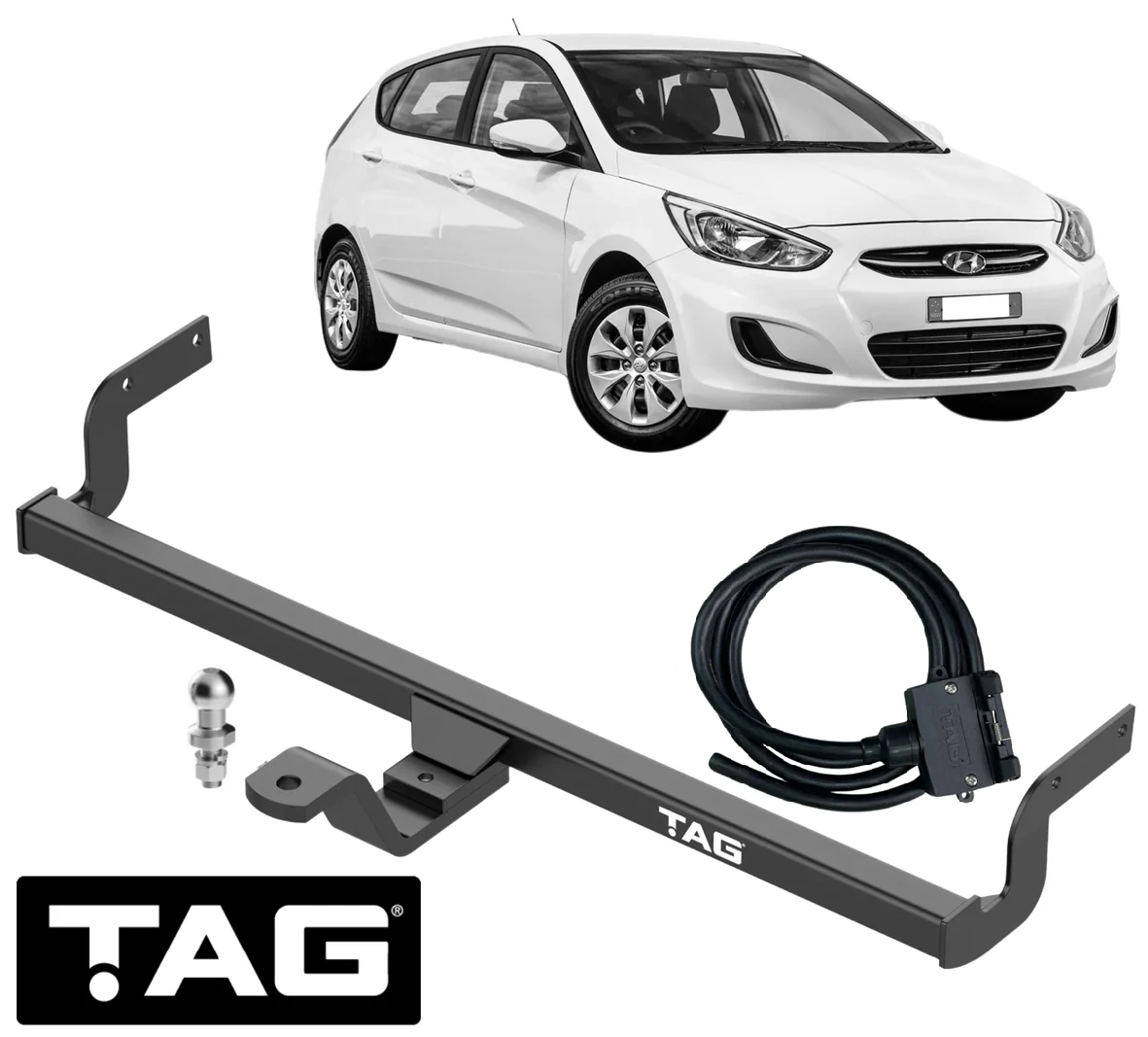 TAG STD DUTY TOW BAR & UNIVERSAL WIRING KIT TO SUIT HYUNDAI ACCENT RB D4FB 1.6L I4 HATCHBACK ONLY