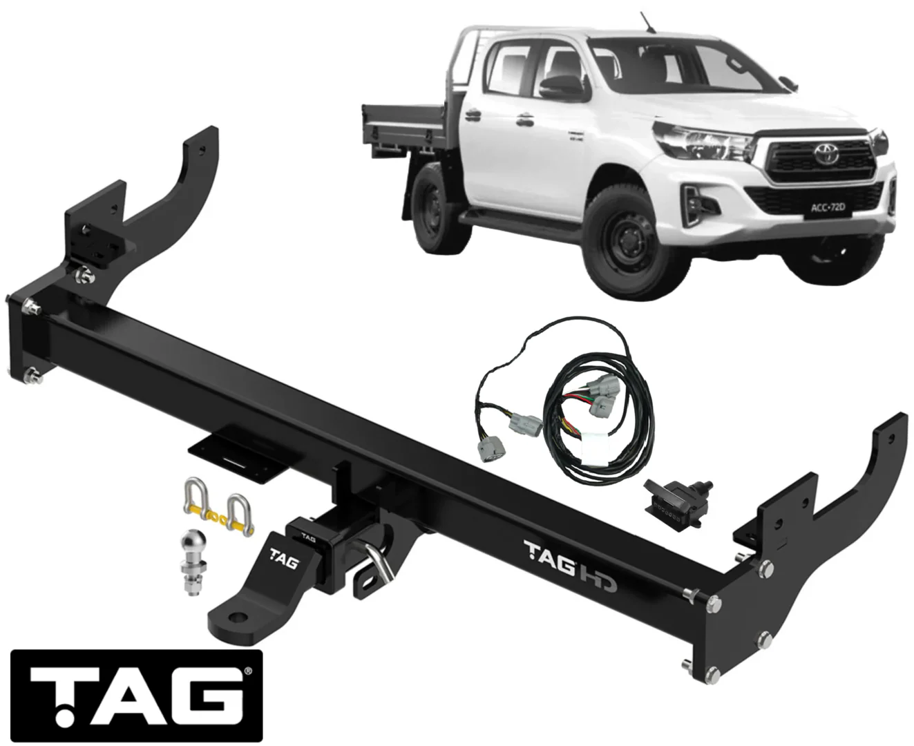 TAG HD 3-PIECE TOW BAR & WIRING KIT FOR TOYOTA HILUX KUN16R 1KD-FTV 3.0L I4 CAB & STYLESIDE TO 07/08