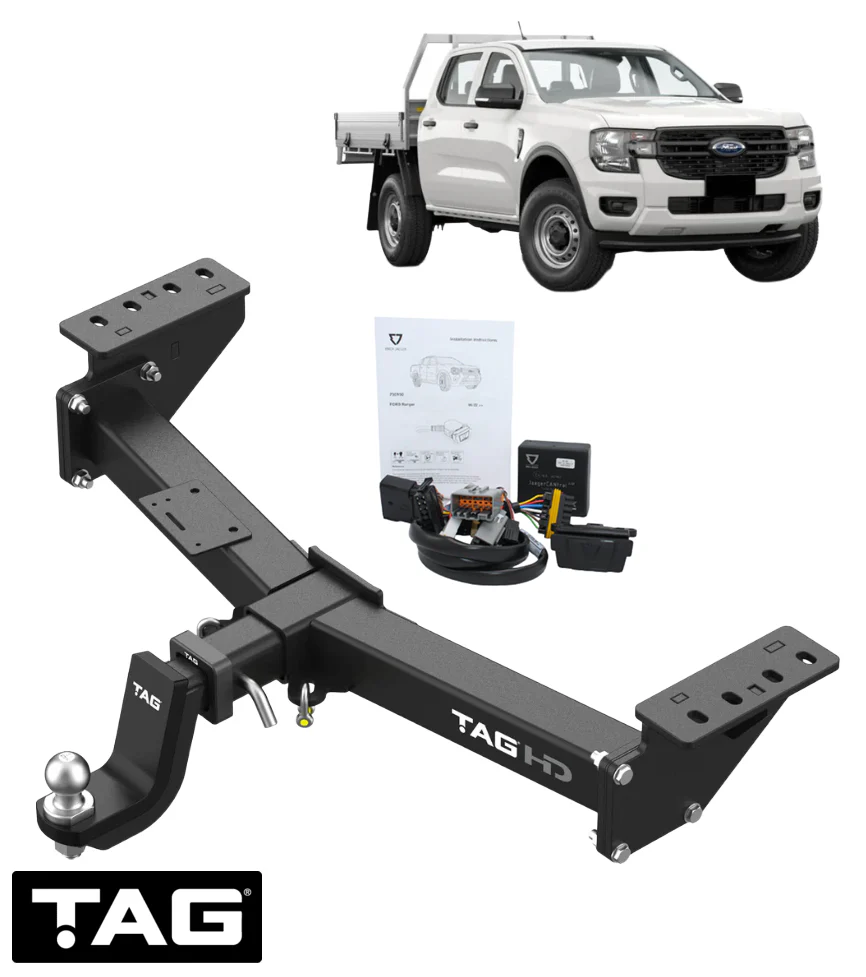 TAG HEAVY DUTY TOW BAR &amp; WIRING KIT TO SUIT FORD RANGER PY T6.2 BF2S 3.0L V6 CAB CHASSIS ONLY