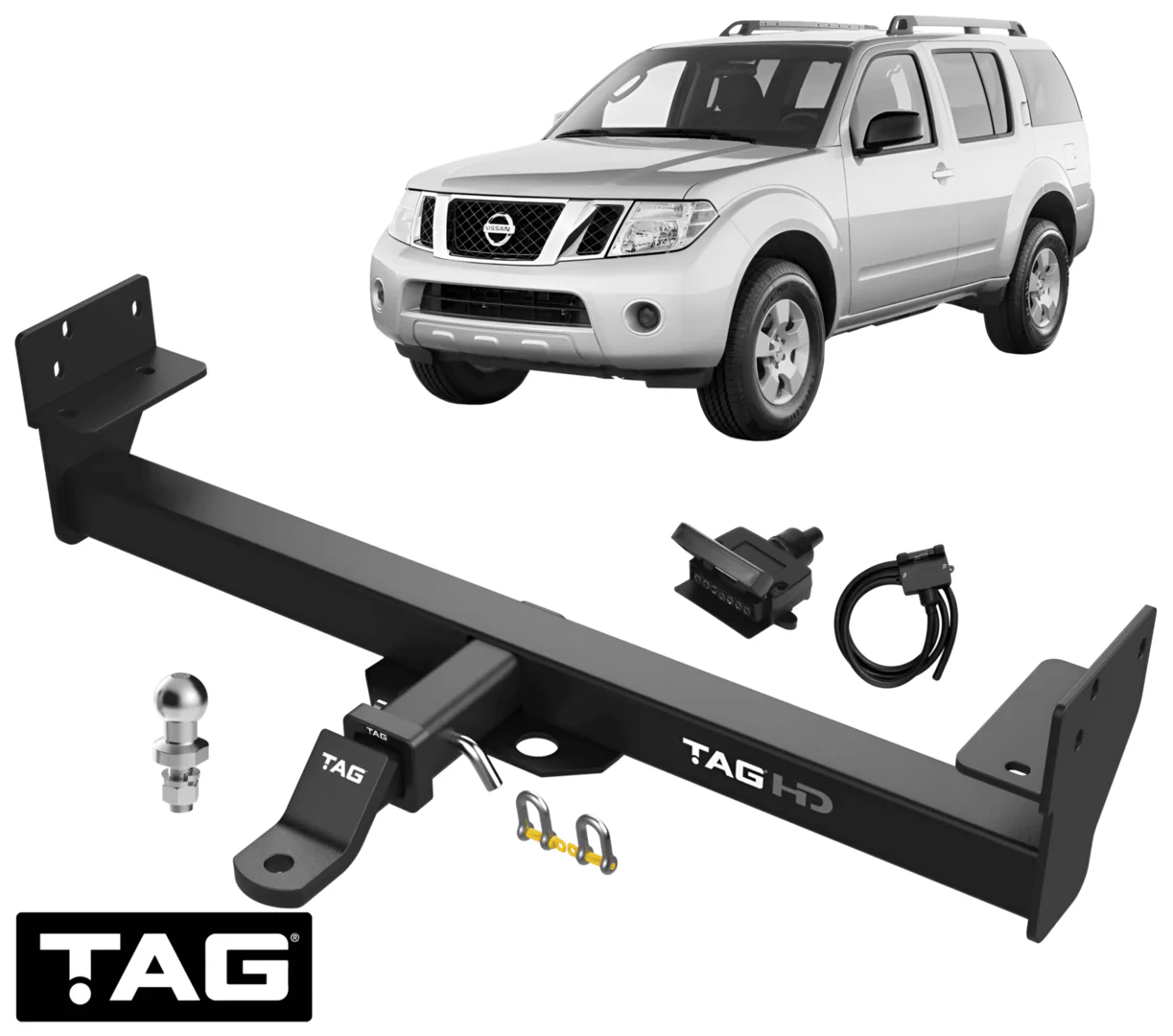 TAG HEAVY DUTY TOW BAR & UNIVERSAL WIRING KIT TO SUIT NISSAN PATHFINDER R51 VQ40DE V9X 3.0L 4.0L V6
