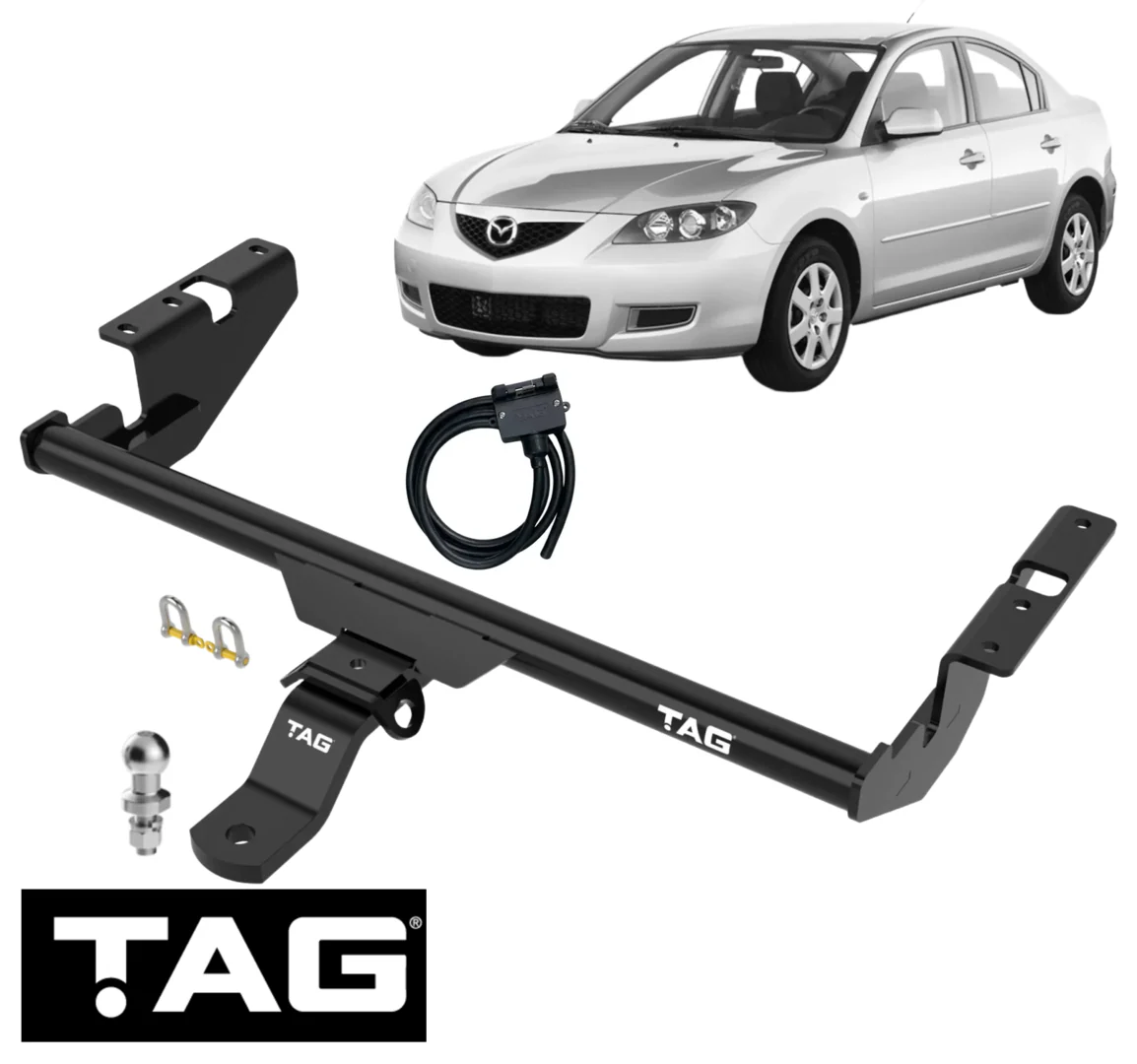 TAG STD DUTY TOW BAR & UNIVERSAL WIRING KIT TO SUIT MAZDA3 BK RF7J RF8G L3-VE 2.3L 2.0L I4